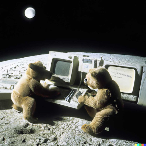 'Teddy bears working on new AI research on the moon in the 1980s’ (DALL-E 2)