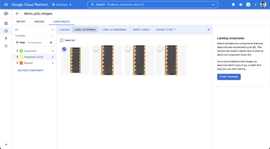 The individual component view allows one to label the component as normal or abnormal.