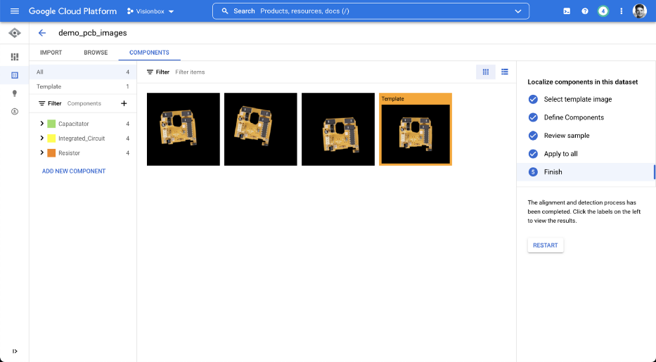 The left column shows the number of components found for each component type.