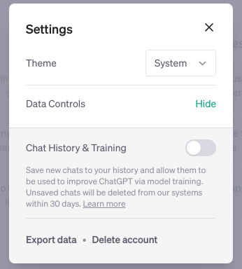 OpenAI’s ChatGPT Settings